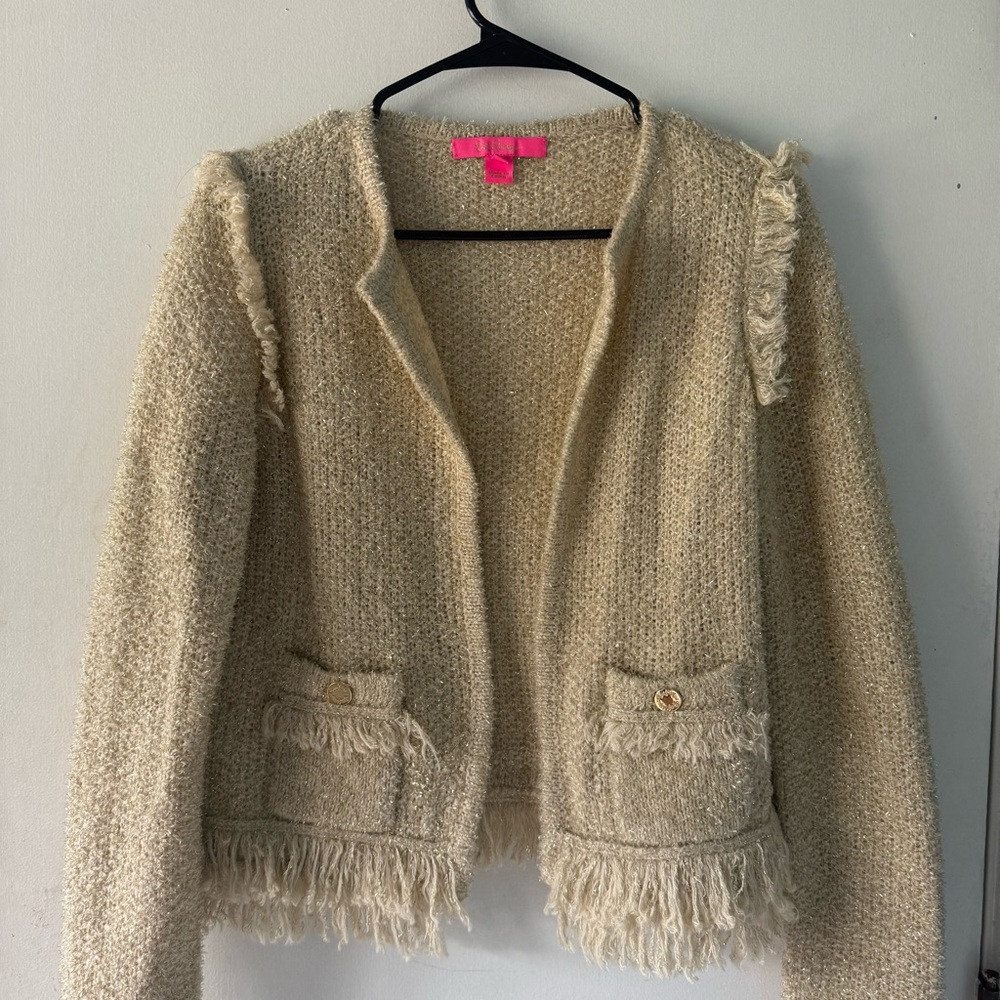Lilly Pulitzer Beige Fringe Cardigan